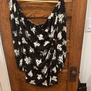 Floral Black Wrap Dress